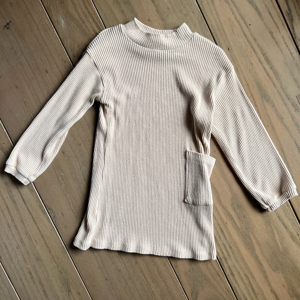 Zara Ribbed Neutral Beige Toddler Dress Size 3/4